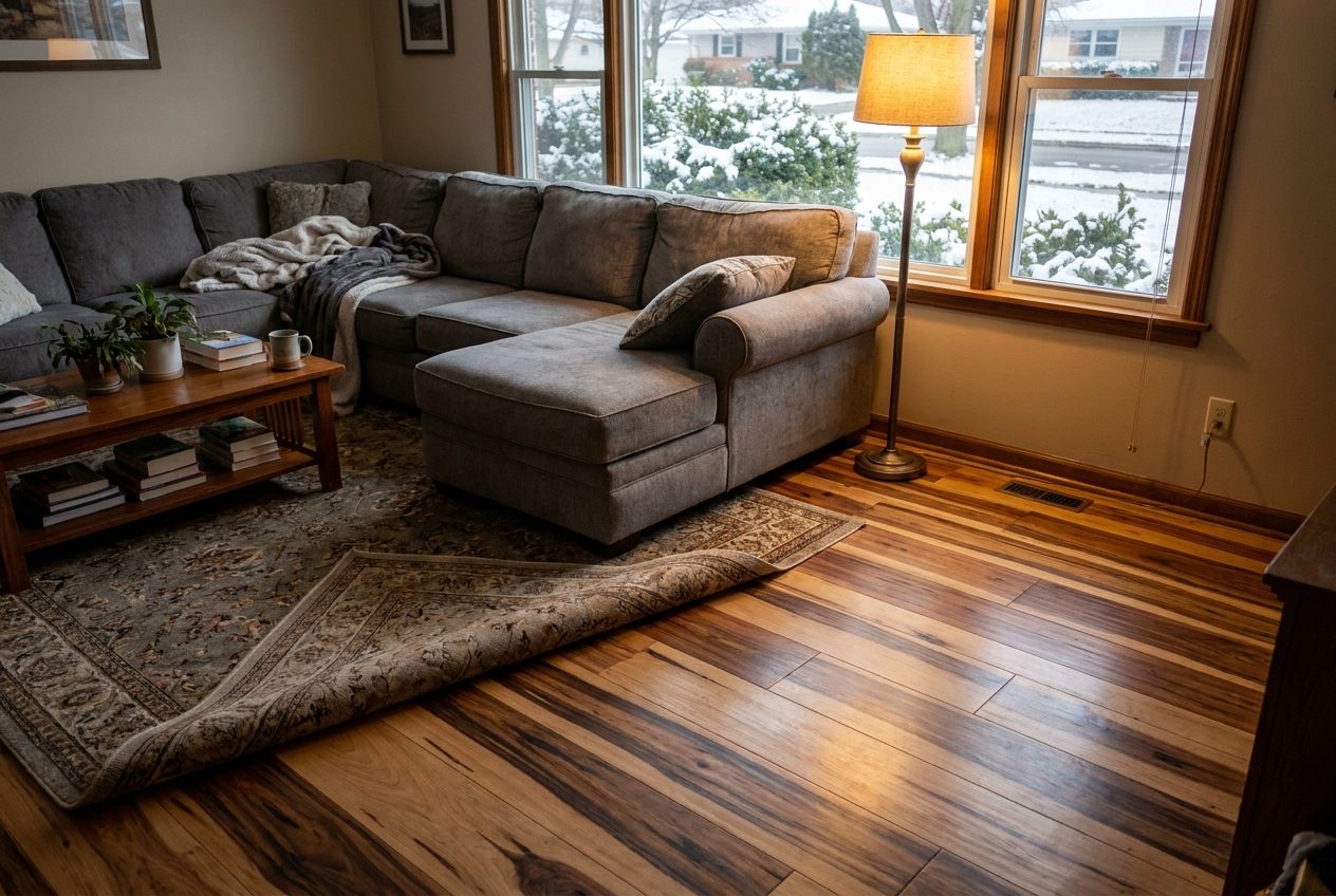 Hickory hardwood floor in a Madison, WI living room