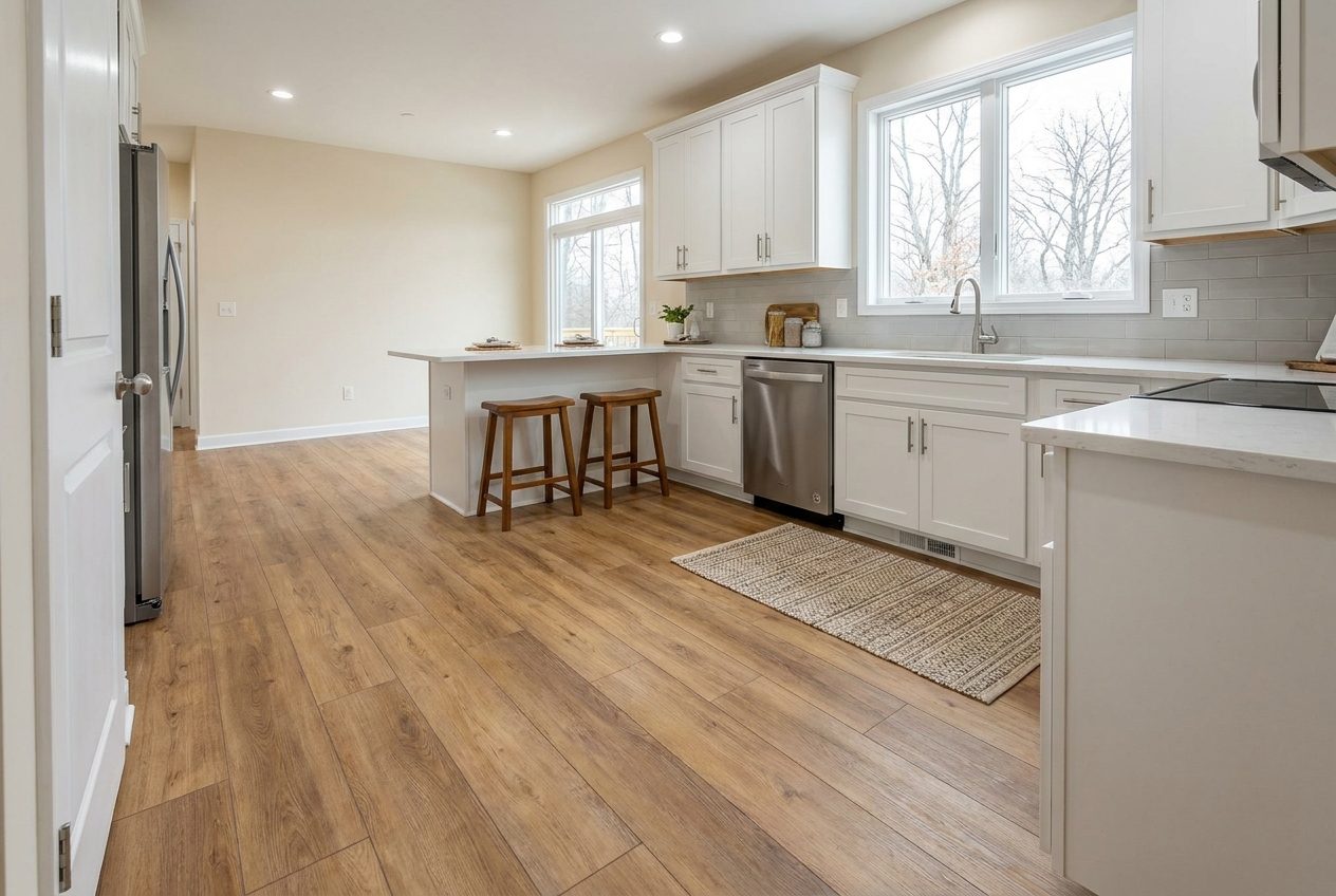 Wood-look vinyl plank flooring in a Madison, WI kitchen