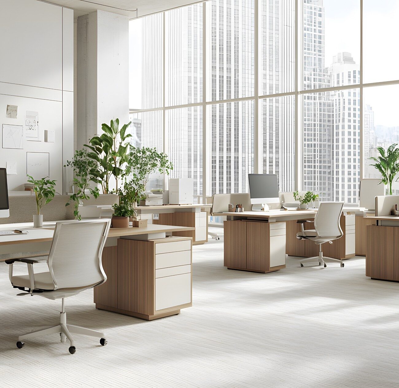 Commercial carpet in large office with large desks