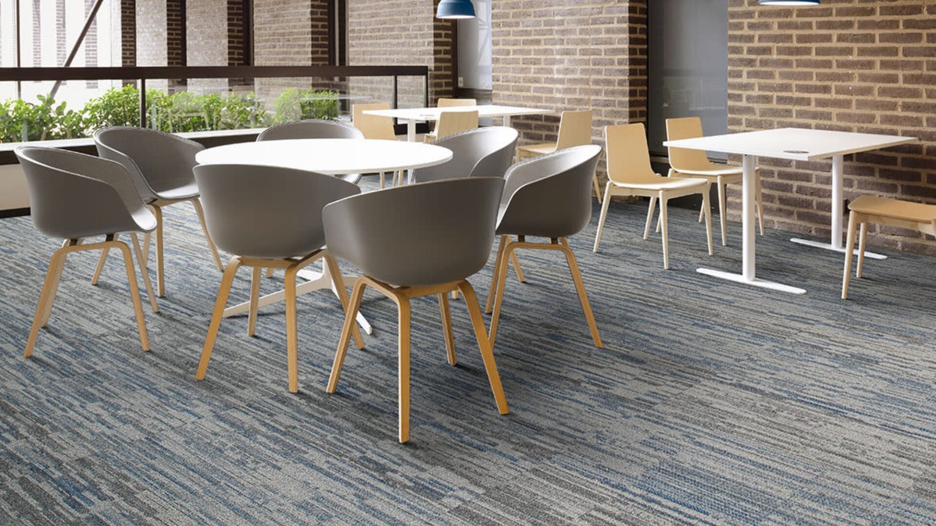 Carpet tile flooring in school cafeteria