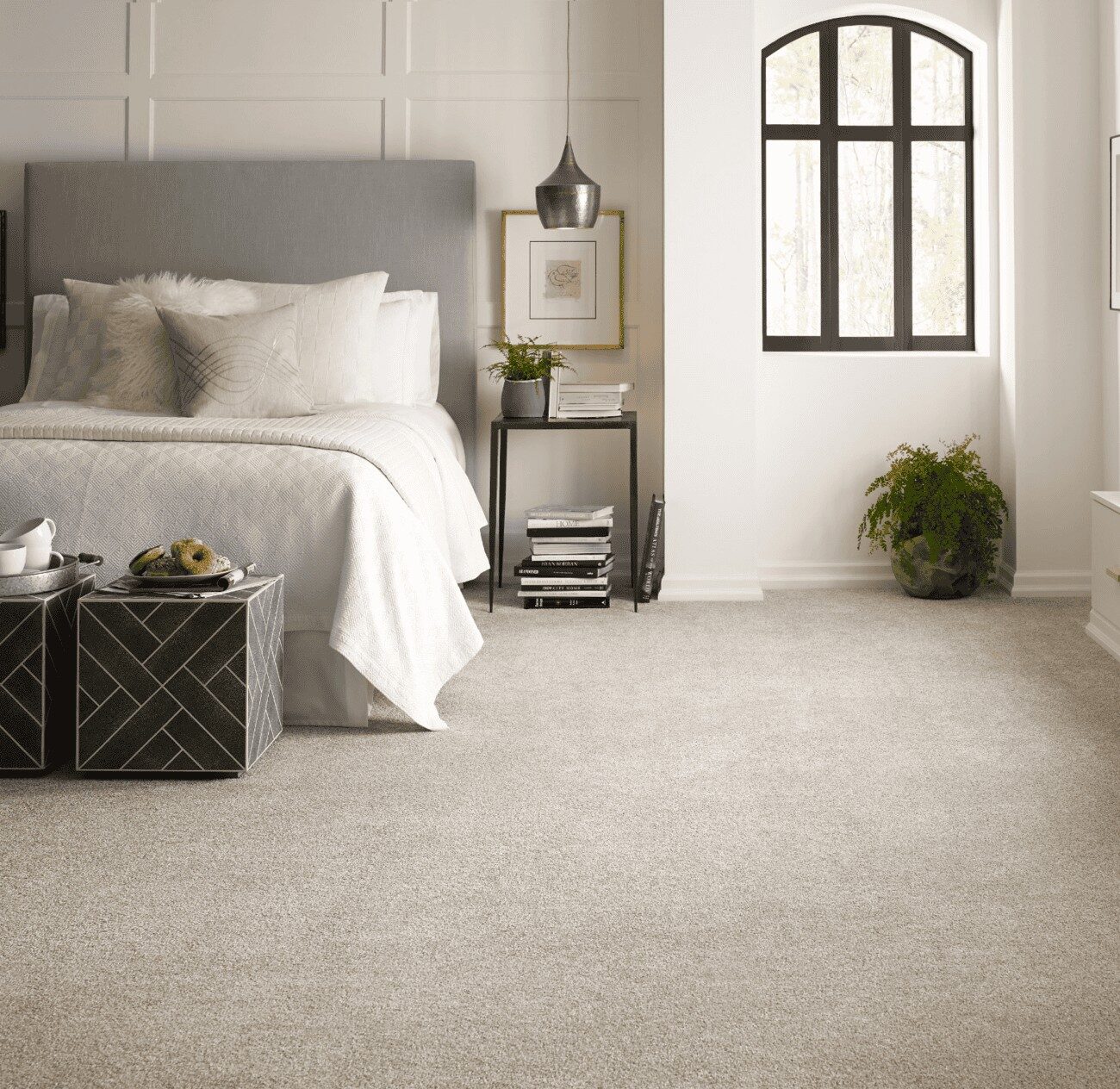 Carpet flooring in modern bedroom