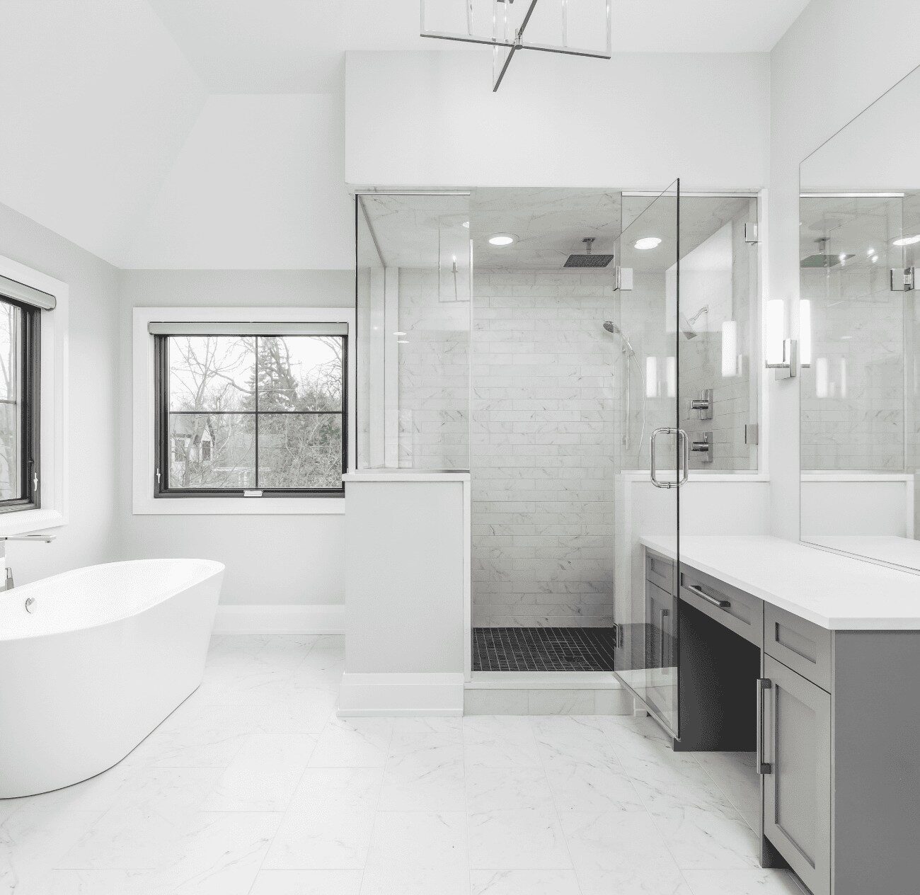 Tile flooring in contemporary bathroom