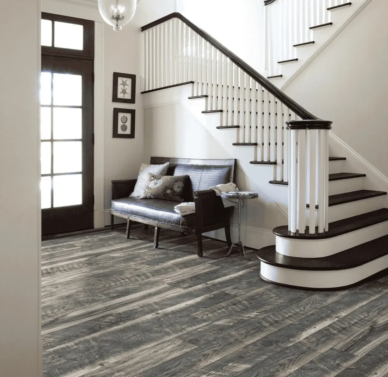 Laminate flooring in open concept entryway