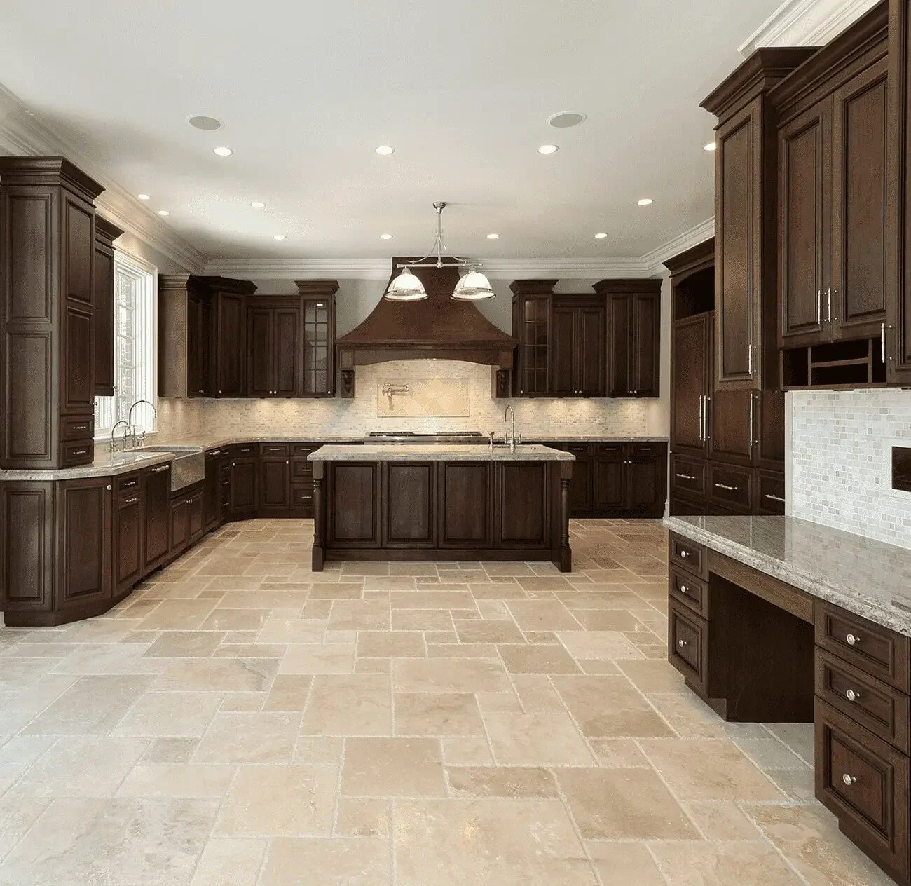Tile flooring in kitchen