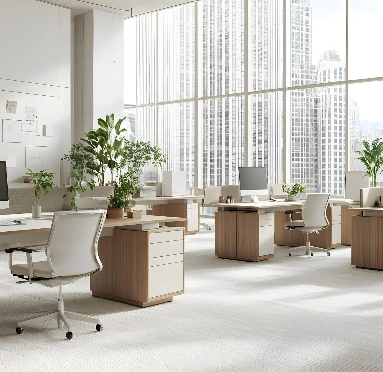 Commercial carpet in large office with large desks
