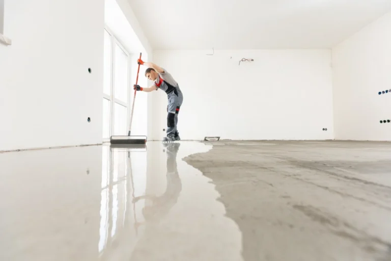 Flooring professional applying epoxy flooring