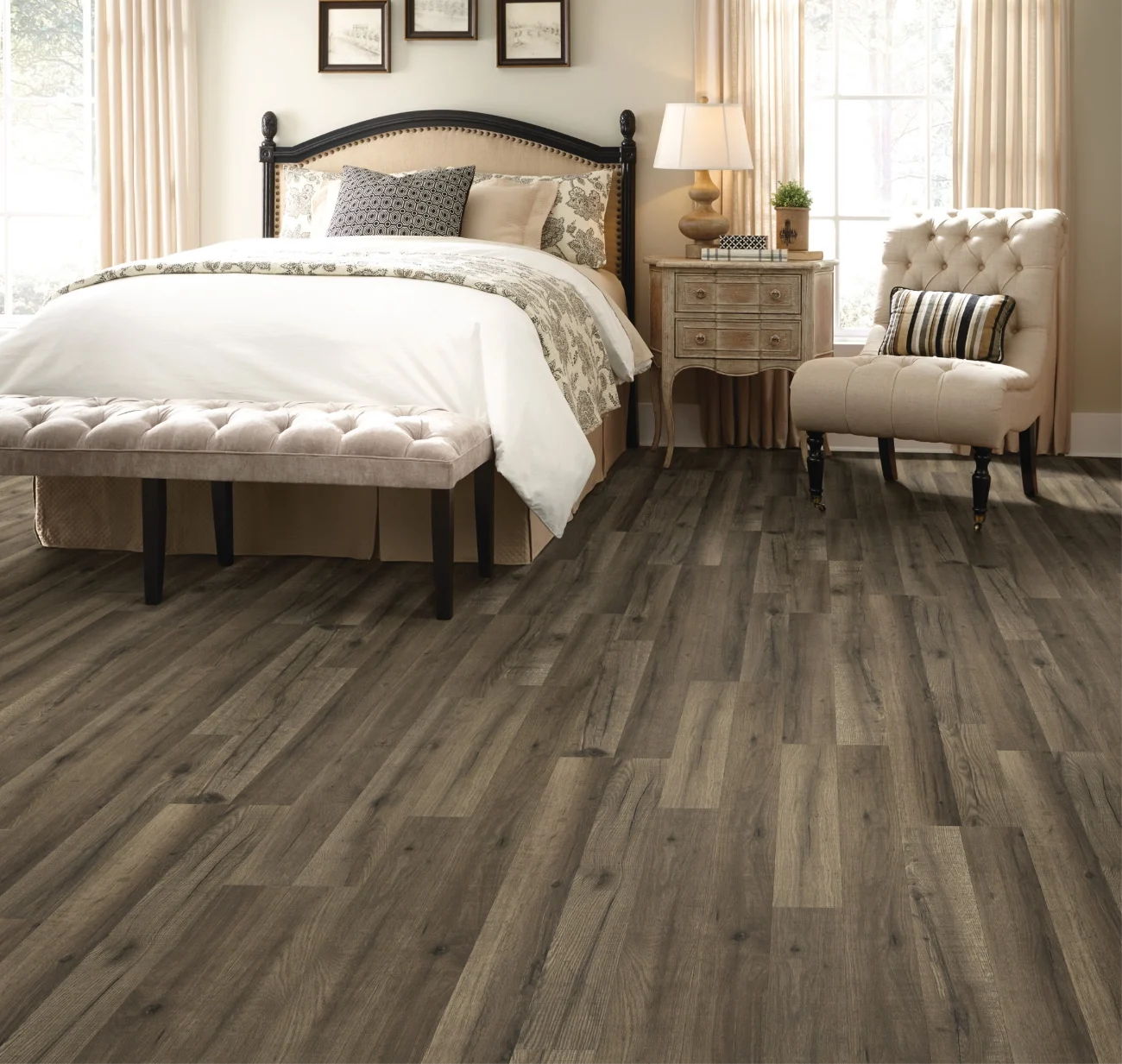 Luxury vinyl in traditional bedroom