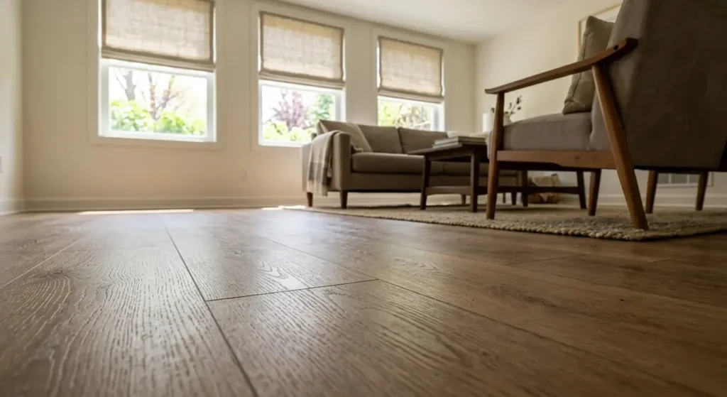 Rigid-core LVP flooring installed in a finished Wisconsin basement