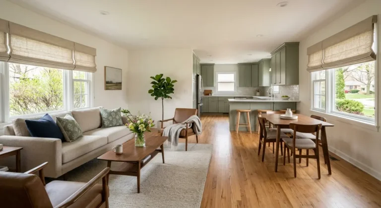 Wisconsin home living room with hardwood floors for resale value and home staging in Madison
