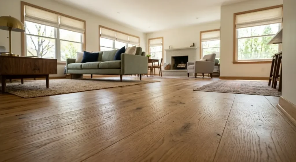 Close-up of hardwood flooring grain and finish in a Wisconsin home for sale