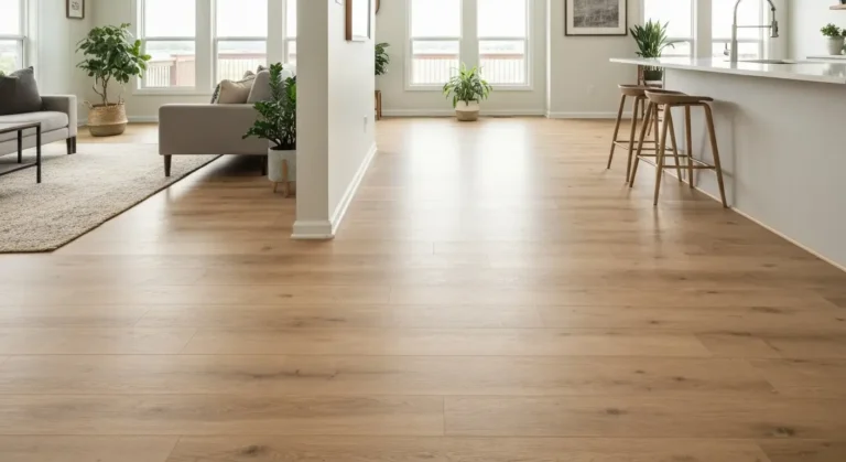 Open-concept living room in a Madison home with warm oak luxury vinyl plank flooring