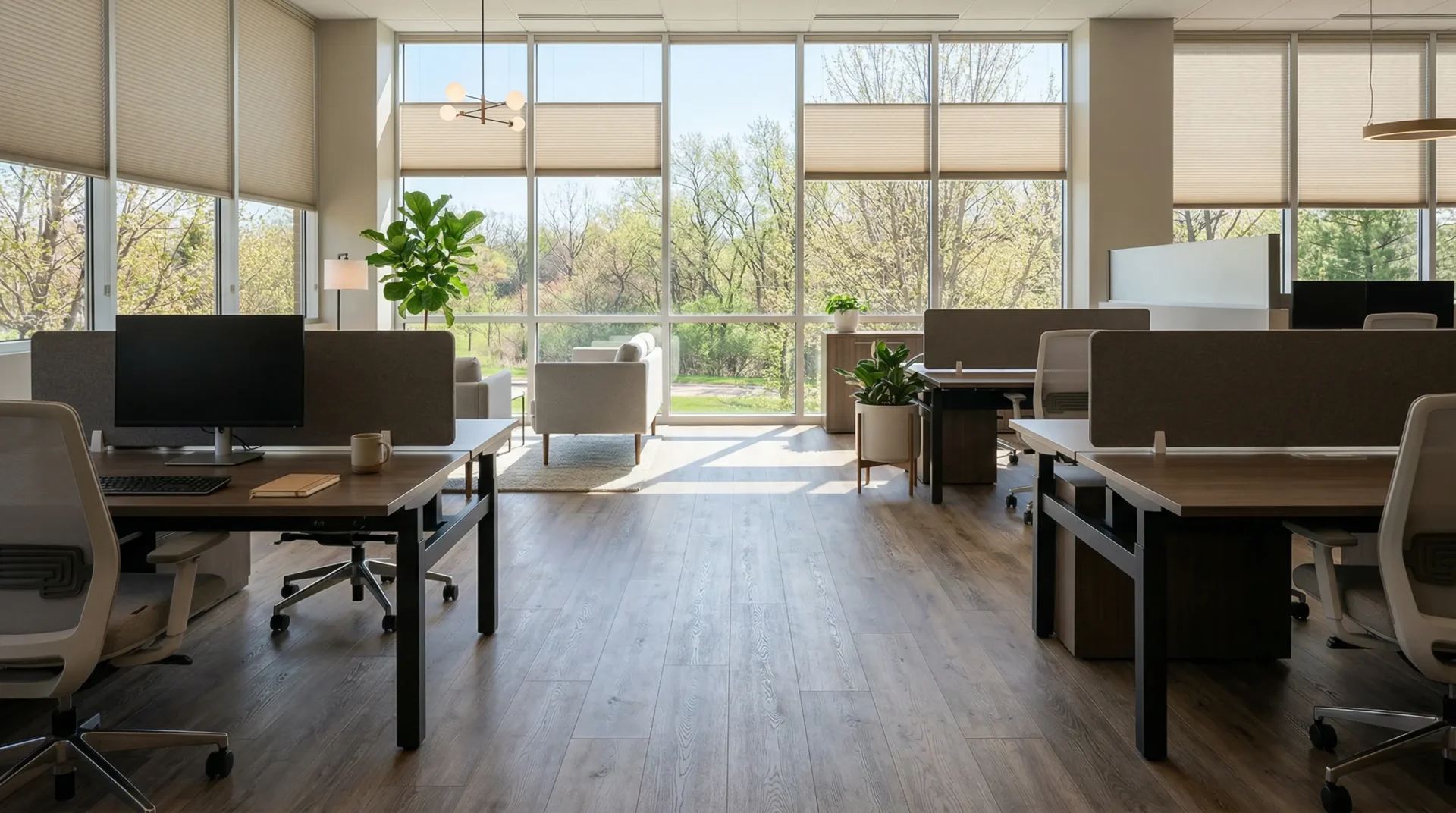 Commercial office space with freshly installed luxury vinyl plank flooring in Madison Wisconsin