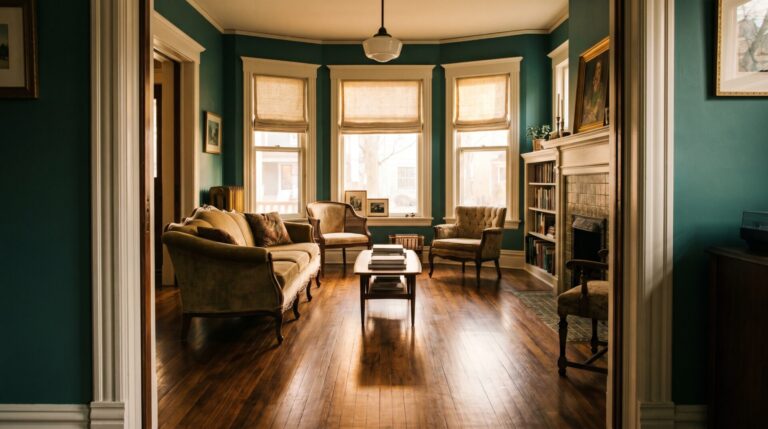 Refinished warm-toned oak hardwood in a sunlit Madison living room. Best as the featured image.