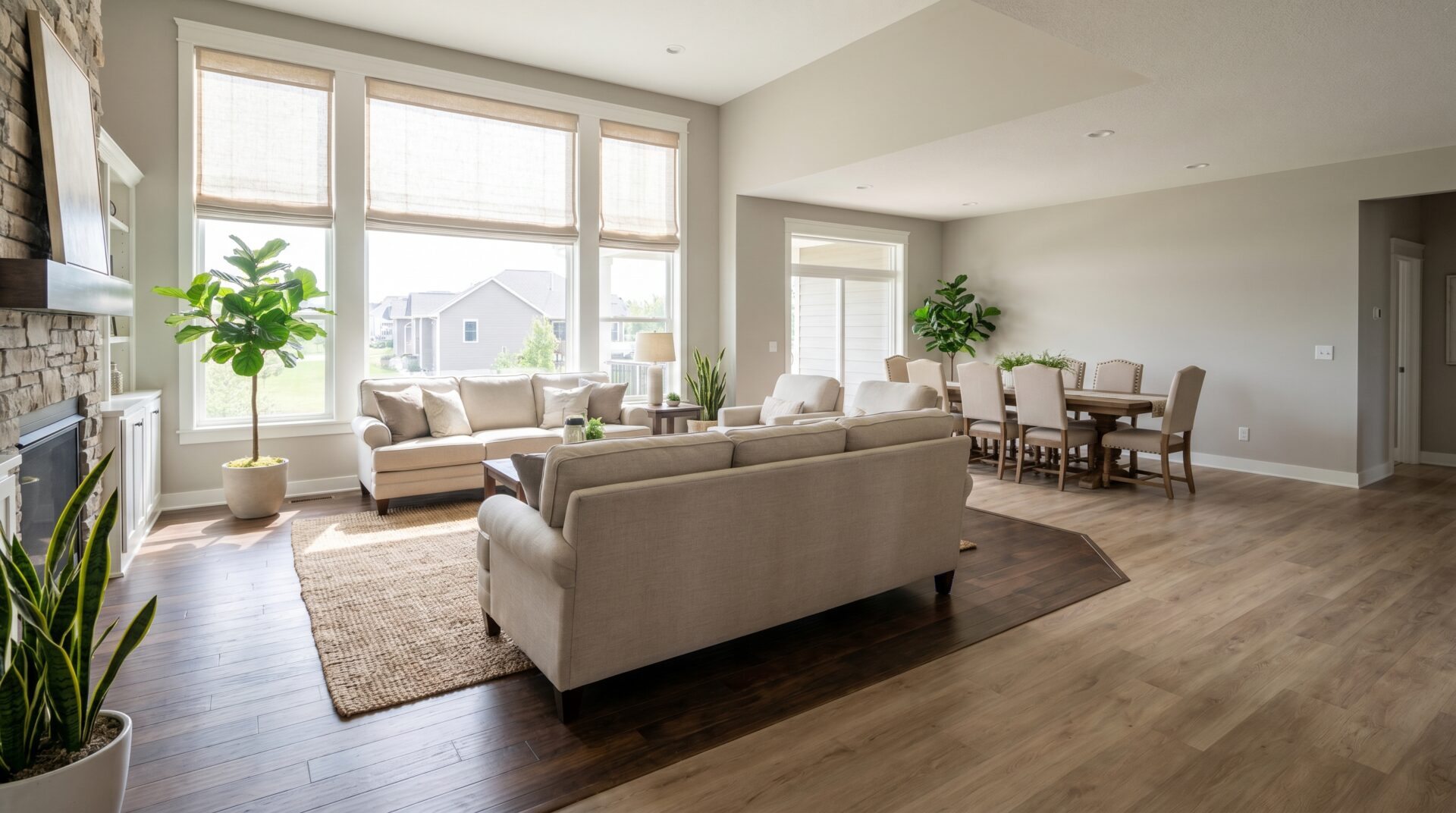 Side-by-side comparison of flooring options in a Madison home, contrasting common misconceptions with real product quality