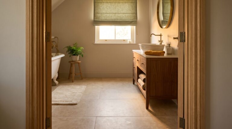 Porcelain tile bathroom flooring in a Madison Wisconsin home bathroom