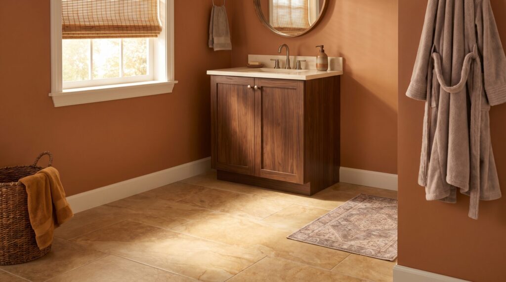 Porcelain tile bathroom flooring in a bright Wisconsin home bathroom