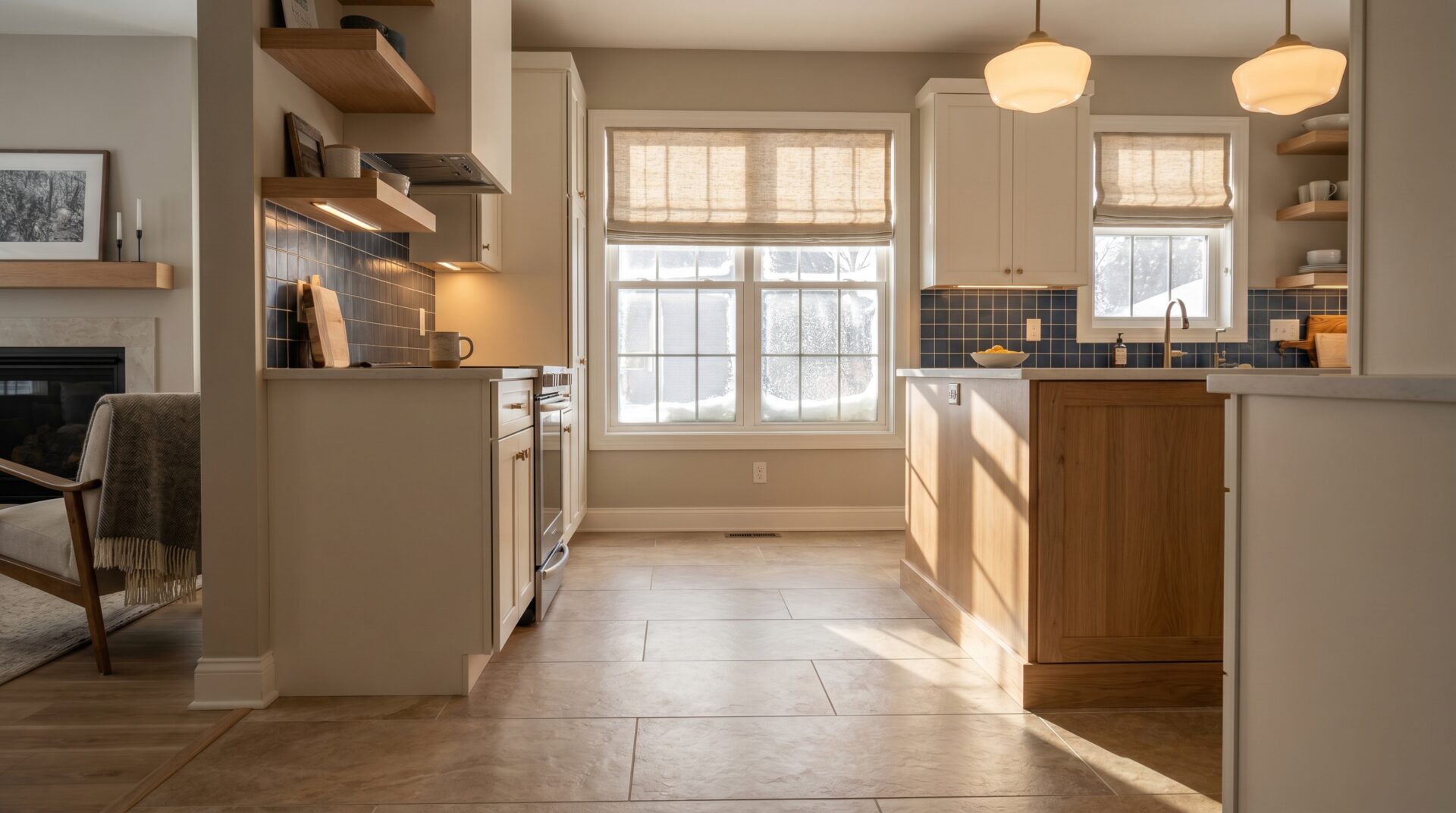 Porcelain tile flooring in a Madison Wisconsin home kitchen