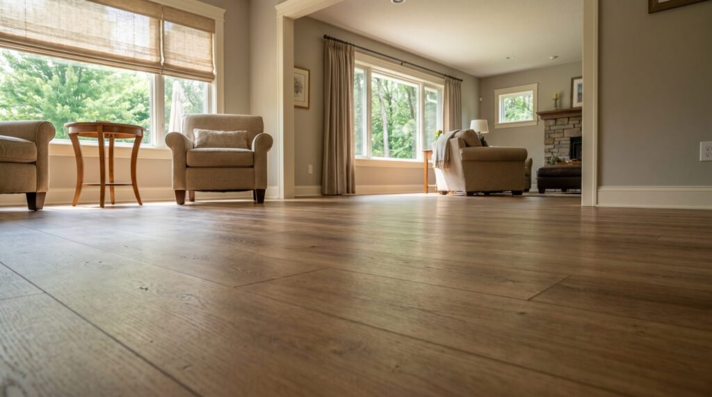 Close-up detail of slip-resistant luxury vinyl plank flooring texture