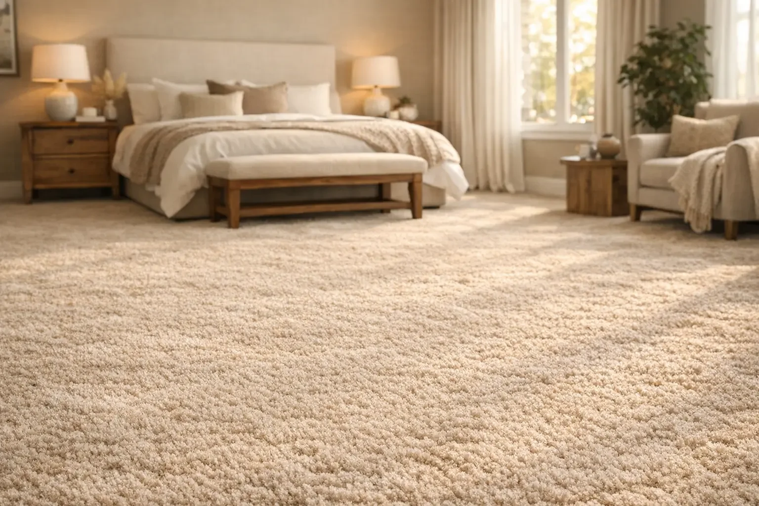 Mohawk carpet in bright bedroom