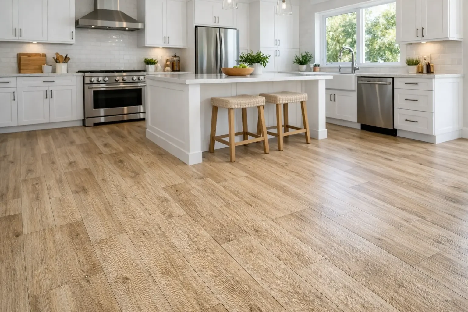 Andura luxury vinyl flooring in bright kitchen
