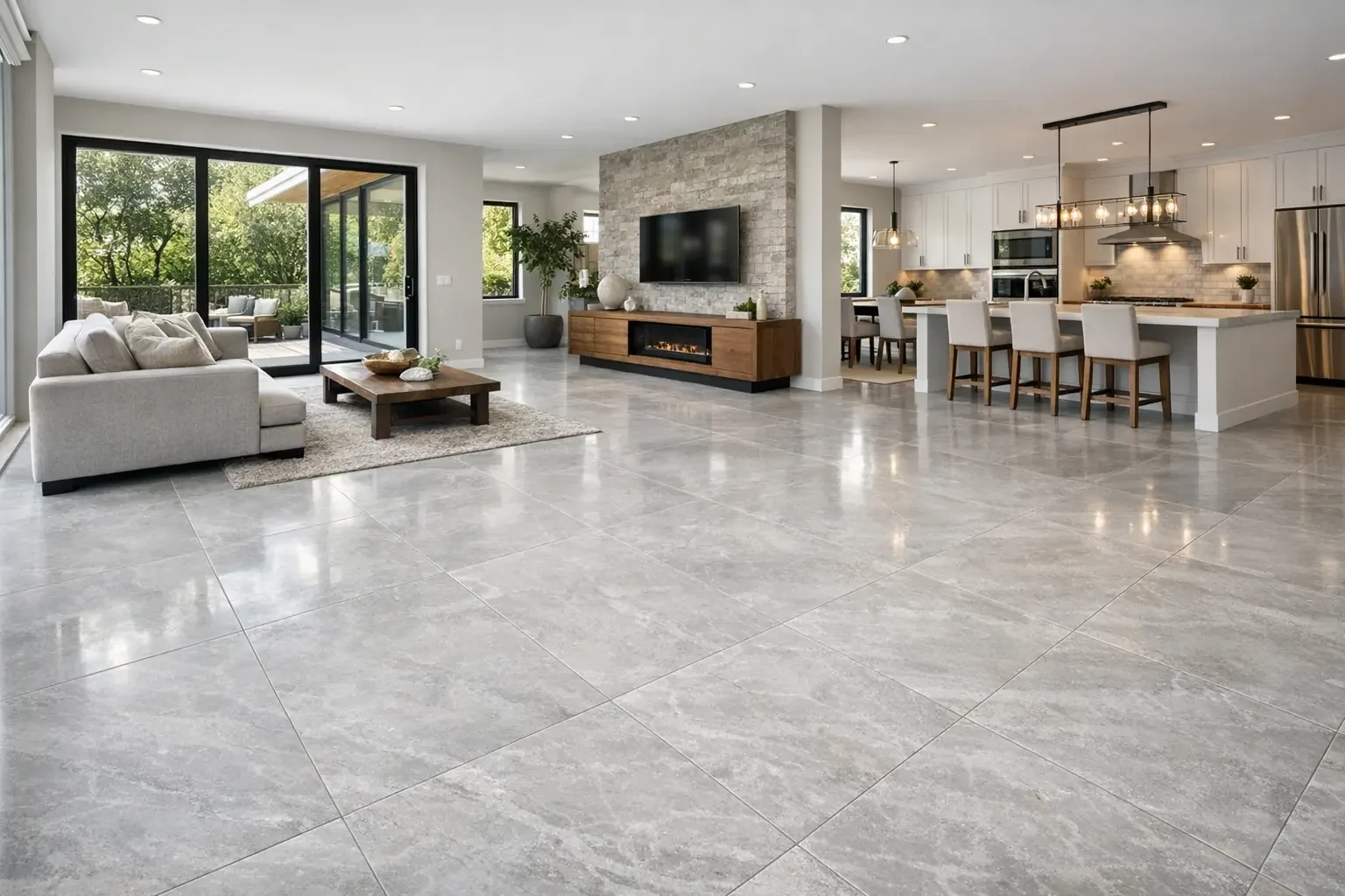 Large MSI tile in large open-concept living area.