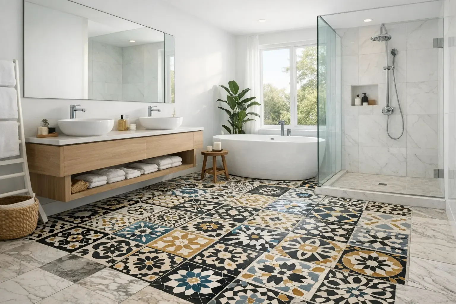 Daltile decorative mosaic tile in bathroom