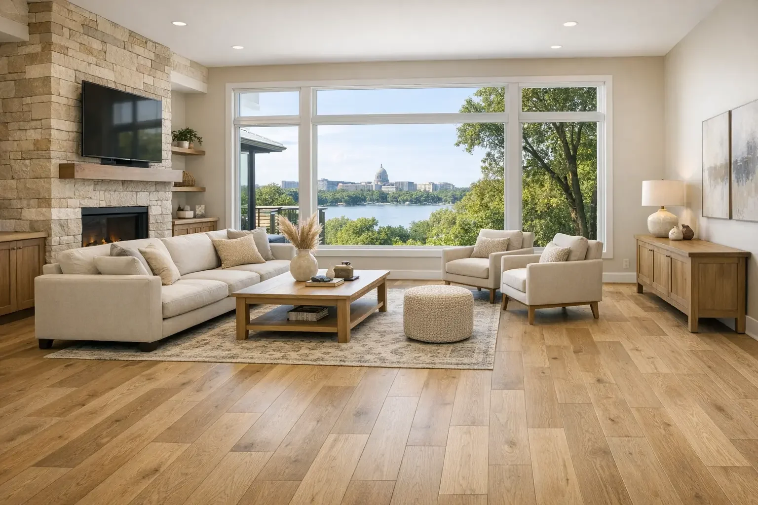 Shaw wood-look flooring in a bright Madison living room