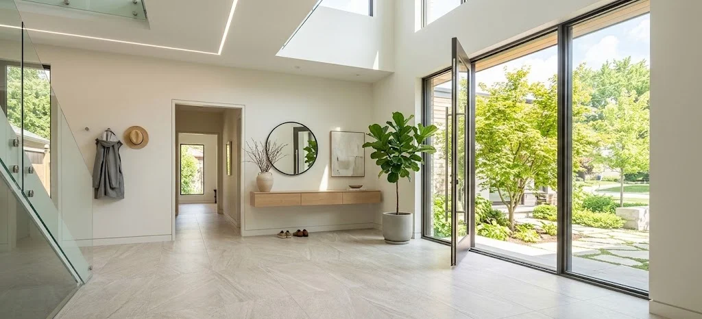 Daltile large-format tile in a large entryway