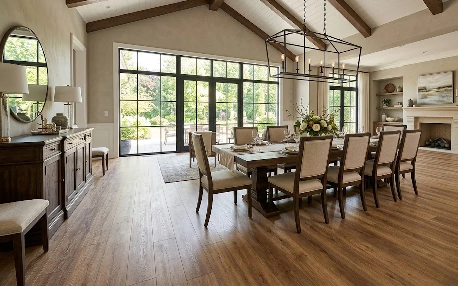 American-made Mannington flooring in a dinning room