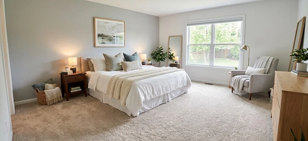 Mohawk SmartStrand carpet in a cozy bedroom