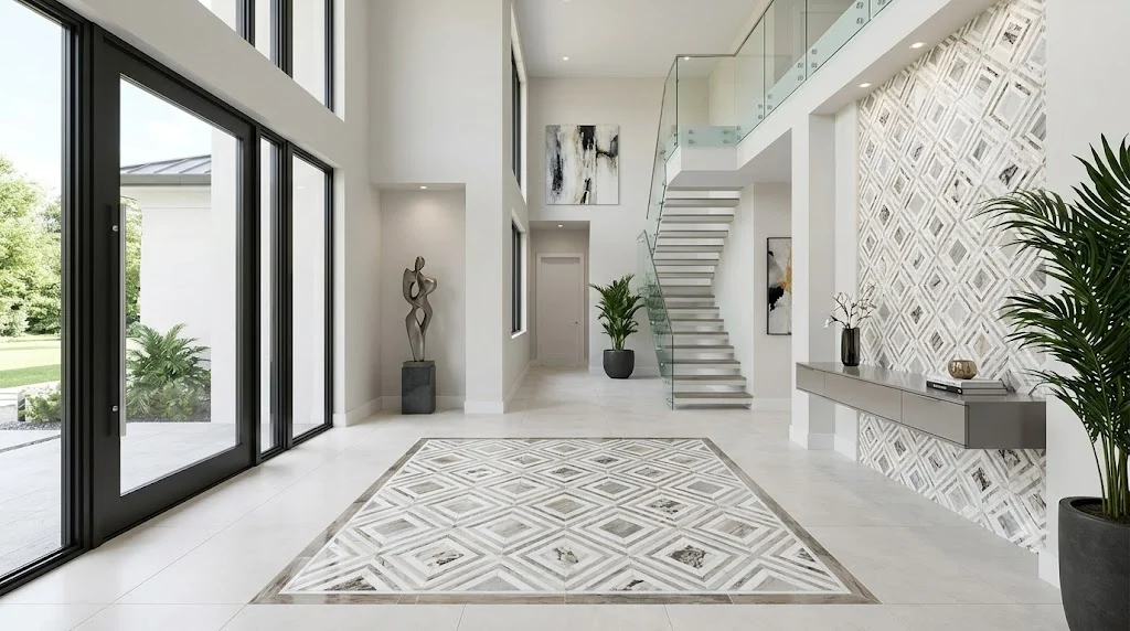 MSI decorative mosaic tile in large hallway