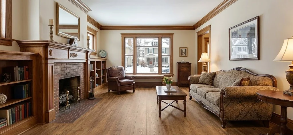 MSI wood-look flooring in traditional style living room