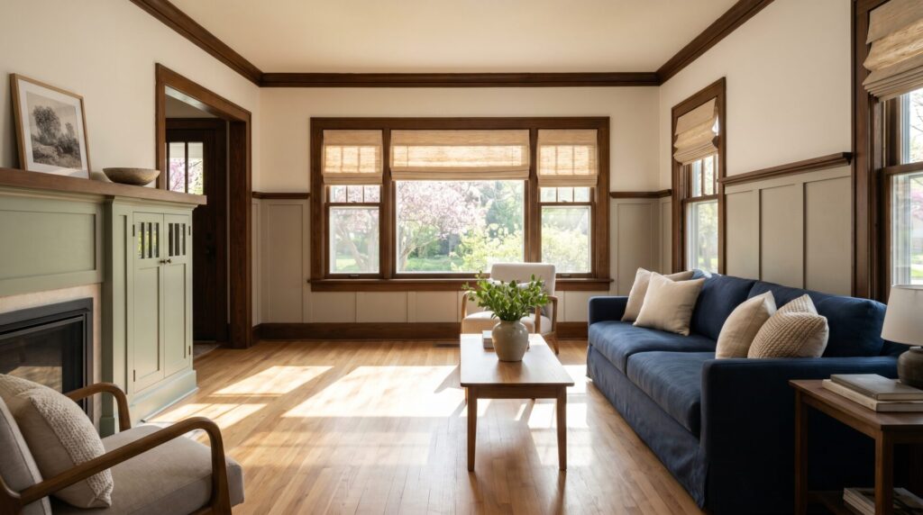 Finished flooring replacement in a bright Wisconsin home living room