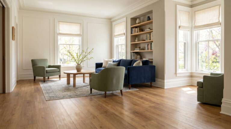Mid-range luxury vinyl plank flooring in a Madison Wisconsin living room