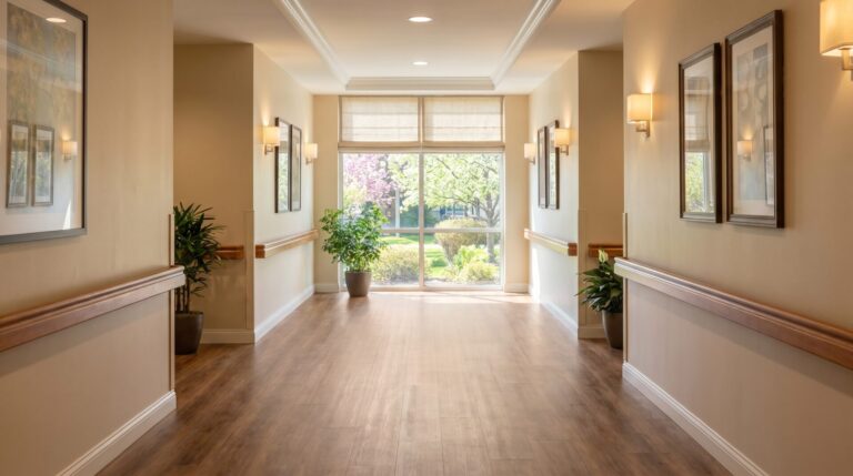 Slip resistant luxury vinyl corridor flooring in a Madison senior living community