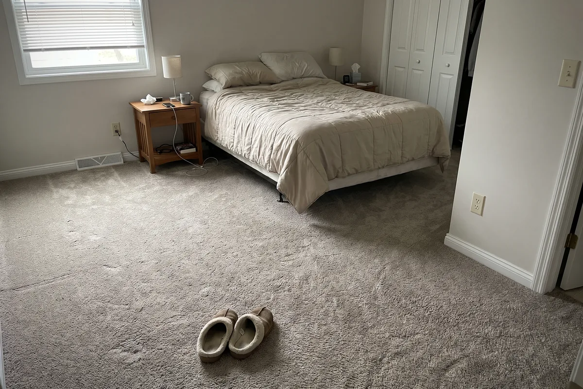 Neutral textured carpet in an upstairs bedroom