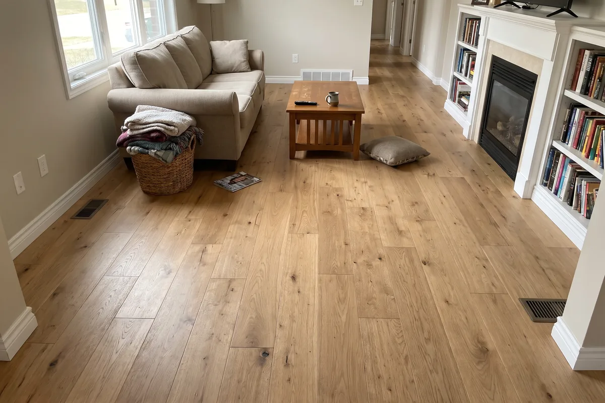 White oak hardwood flooring in a living room
